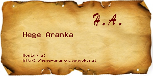 Hege Aranka névjegykártya